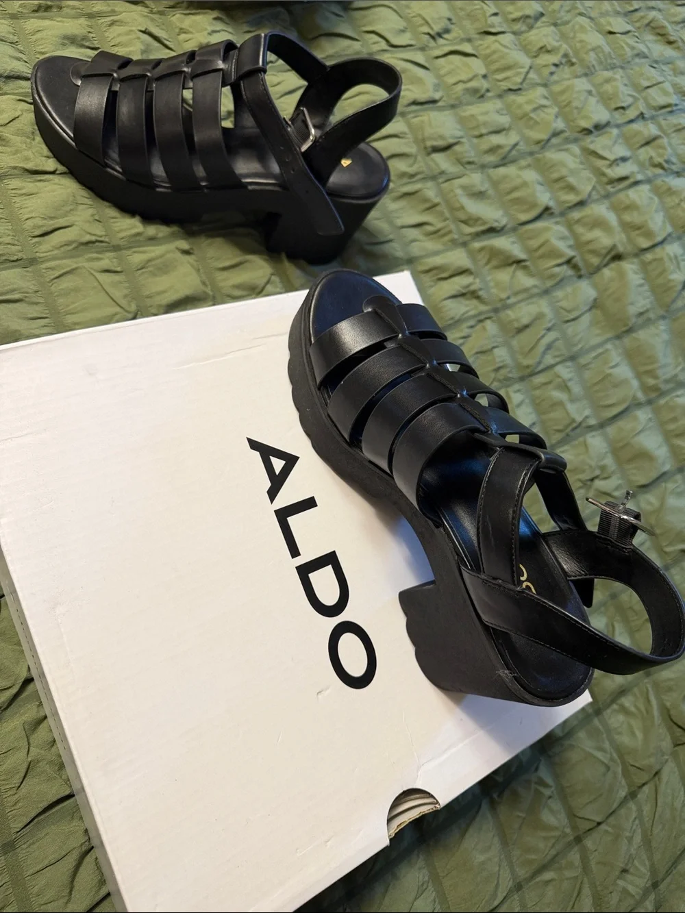 Aldo Black Strappy Chunky Heel Sandals